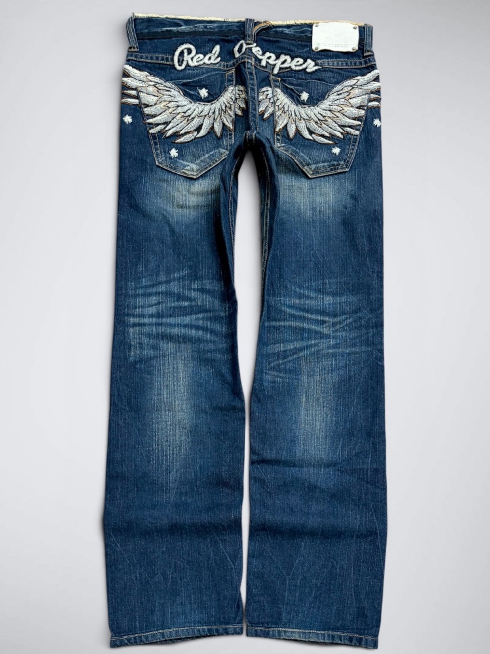 VTG Archival Red Pepper Angel Wings Embroidered Drop Rise Straight Jeans